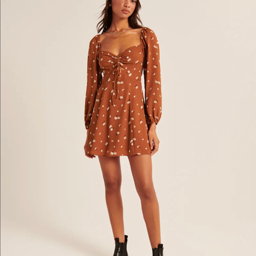 A&F Long Sleeve Cinch Front Mini Dress, XS